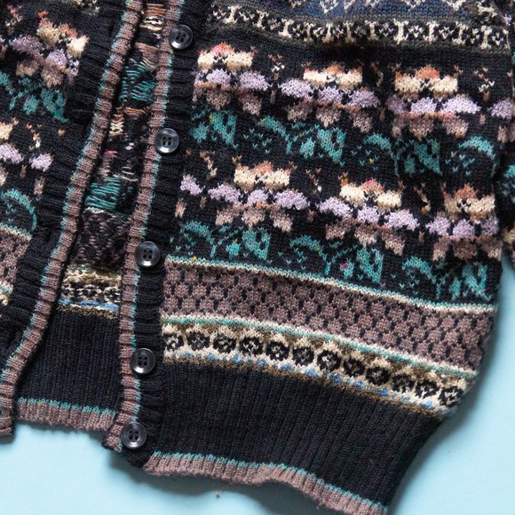 VINTAGE Jason Maxwell Floral Stripe Chunky Crewneck Cardigan Sweater Size Large - Picture 3 of 7